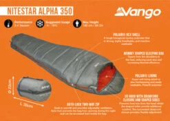 Vango Nitestar Alpha 350 Sleeping Bag (Fog) -Professional Camping Store nitestar 350 infographic